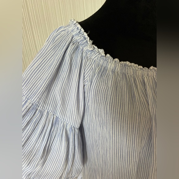 American Eagle coastal boho striped top with lace and tassel ties M blue - Picture 4 of 8